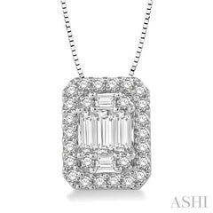 3/8 Ctw Octagonal Baguette & Round Cut Diamond Pendant With Box Chain in 14K White Gold