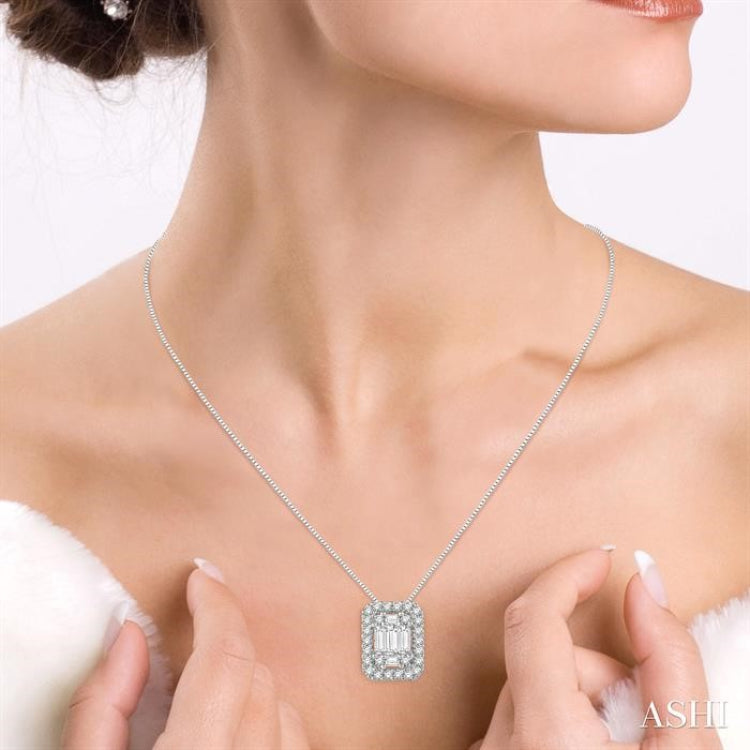 3/8 Ctw Octagonal Baguette & Round Cut Diamond Pendant With Box Chain in 14K White Gold