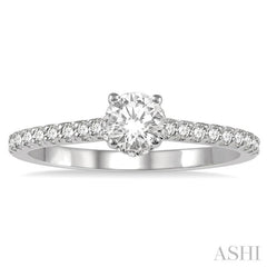 1/2 Ctw Diamond Engagement Ring With 1/4 Ct Round Cut Diamond Center Stone in 14K White Gold