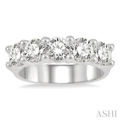 2 Ctw 5 Stone Round Cut Diamond Wedding Band in 14K White Gold