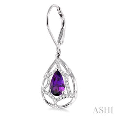 8x5mm Pear Shape Amethyst and 1/4 Ctw Round Cut Diamond Semi Precious Earrings in 14K White Gold