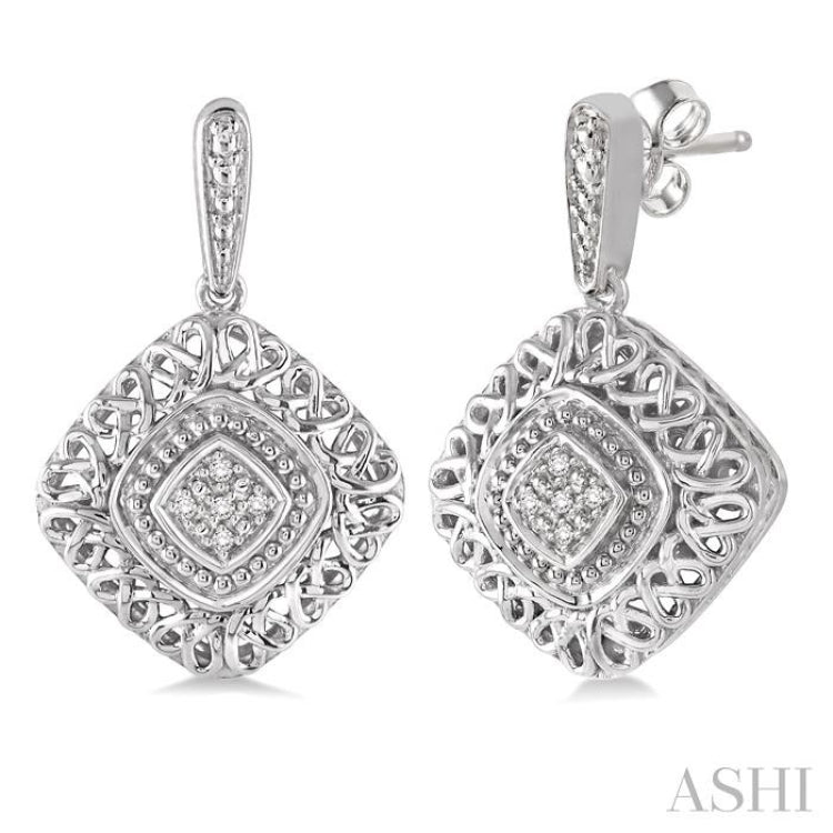 1/20 Ctw Cushion Shape Single Cut Diamond Earrings in Sterling Silver