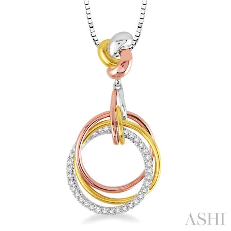 1/4 Ctw Round Cut Diamond Pendant in 14K Tri Color Gold with Chain