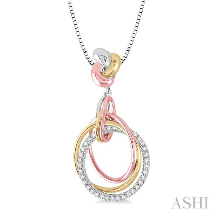 1/4 Ctw Round Cut Diamond Pendant in 14K Tri Color Gold with Chain