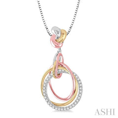 1/4 Ctw Round Cut Diamond Pendant in 14K Tri Color Gold with Chain