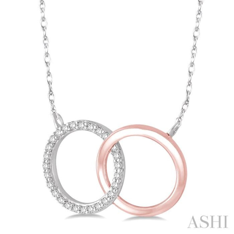 1/6 Ctw Round Cut Diamond Circle n Circle Pendant in 10K White and Rose Gold with Chain