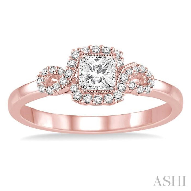 3/8 Ctw Diamond Engagement Ring with 1/5 Ct Princess Cut Center Stone in 14K Rose Gold