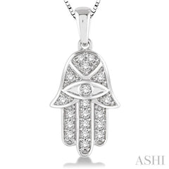 1/4 Ctw Round Cut Diamond Hamsa Pendant in 14K White Gold with Chain