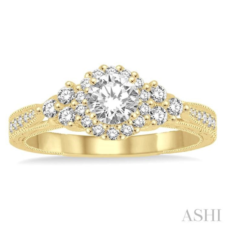 3/4 Ctw Diamond Engagement Ring with 1/4 Ct Round Cut Center Stone in 14K Yellow Gold