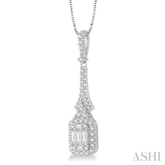 1/2 Ctw Baguette & Round Cut Diamond Pendant in 14K White Gold with chain