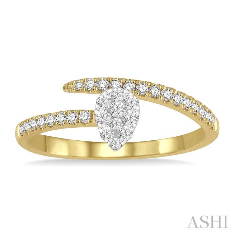 1/4 ctw Open End Pear Mount Lovebright Round Cut Diamond Ladies Ring in 14K Yellow and White Gold