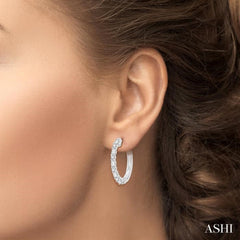 1/2 Ctw Baguette and Round Cut Diamond Hoop Earring in 14K White Gold