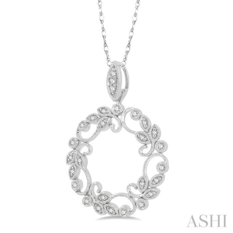 1/5 Ctw Lattice Paisley Round Cut Diamond Circle Pendant With Chain in 10K White Gold