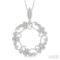 1/5 Ctw Lattice Paisley Round Cut Diamond Circle Pendant With Chain in 10K White Gold