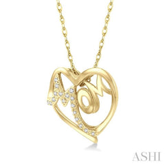 1/20 Ctw MOM Round Cut Diamond Heart Pendant With Chain in 10K Yellow Gold