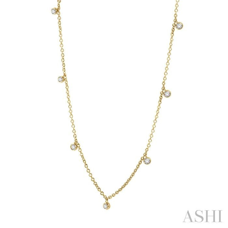 1/4 Ctw Mini Mount Round Cut Diamond Station Necklace in 14K Yellow Gold