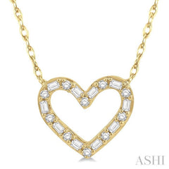 1/4 Ctw Heart Charm Baguette and Round Cut Diamond Pendant in 14K Yeliow Gold