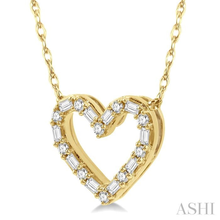 1/4 Ctw Heart Charm Baguette and Round Cut Diamond Pendant in 14K Yeliow Gold