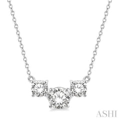 3/4 Ctw Three Stone Round Cut Diamond Necklace in 14K White Gold