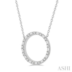 1/2 Ctw Circle Baguette and Round Cut Diamond Pendant in 14K White Gold