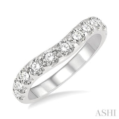 1 Ctw Arched Center Round Cut Diamond Wedding Band in 14K White Gold