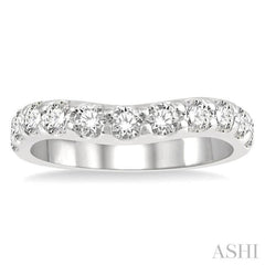 1 Ctw Arched Center Round Cut Diamond Wedding Band in 14K White Gold