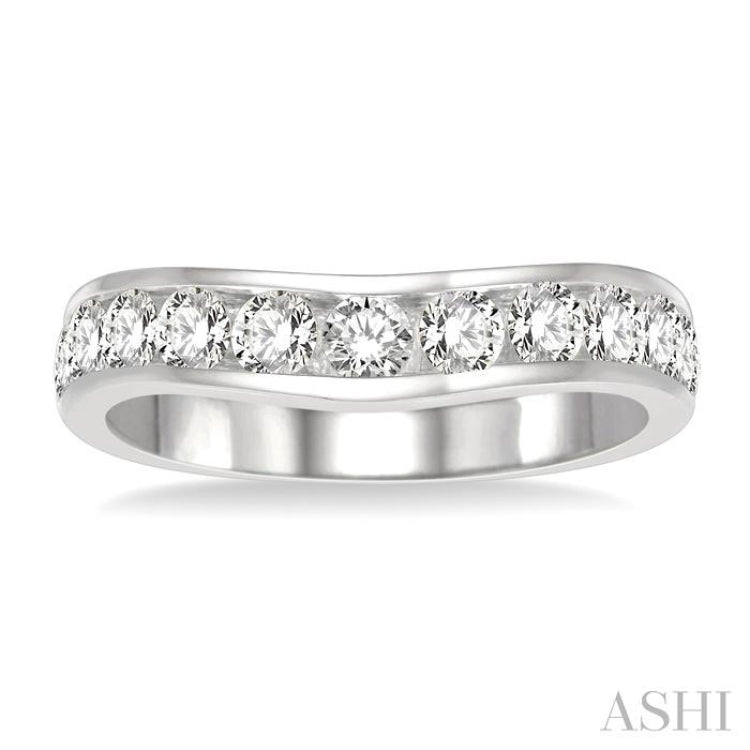 1 Ctw Round Cut Diamond Inlay Wedding Band in 14K White Gold