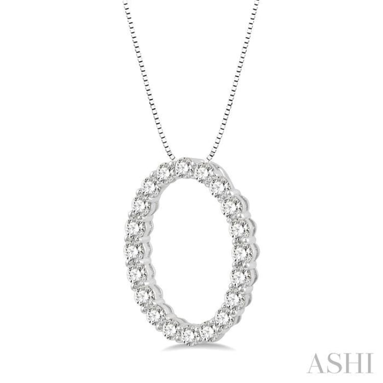 3/4 Ctw Oval Shape Window Round Cut Diamond Pendant With Chain in 14K White Gold