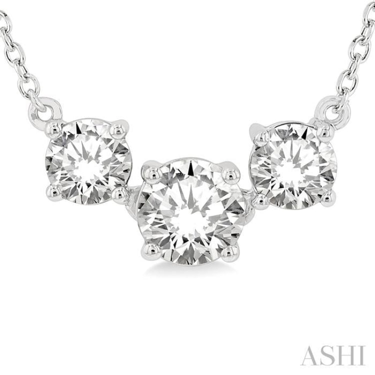 1 Ctw Three Stone Round Cut Diamond Necklace in 14K White Gold