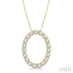 1/2 Ctw Oval Shape Window Round Cut Diamond Pendant With Chain in 14K Yellow Gold