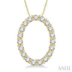 1/2 Ctw Oval Shape Window Round Cut Diamond Pendant With Chain in 14K Yellow Gold