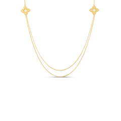 PETITE VENETIAN PRINCESS DIAMOND AND SATIN FINISH FLOWER STATION LONG NECKLACE