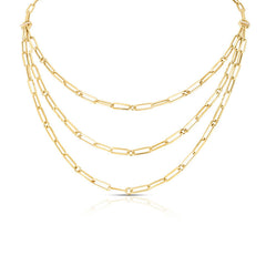 DESIGNER GOLD TRIPLE STRAND PAPERCLIP CHAIN AND DIAMOND NECKLACE