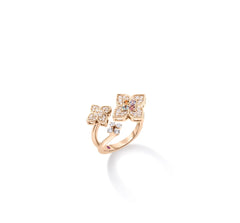 VENETIAN PRINCESS CARNIVAL PAVE DIAMOND AND MIXED STONES SMALL TRIPLE FLOWER RING