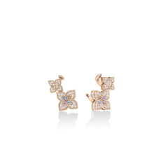 VENETIAN PRINCESS CARNIVAL PAVE DIAMOND AND MIXED STONES DOUBLE FLOWER CLIMBER EARRINGS