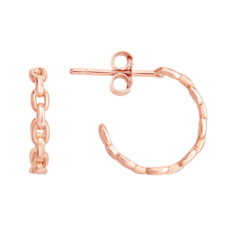 14K Rose Gold Oval Links C Hoops