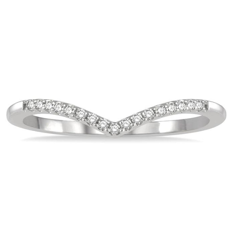 1/10 Ctw Chevron Round Cut Diamond Petite Ring in 14K White Gold