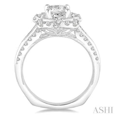 1 1/2 Ctw Diamond Engagement Ring with 3/4 Ct Princess Cut Center Stone in 14K White Gold