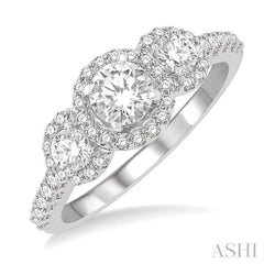 5/8 Ctw Past, Present & Future Round Cut Diamond Semi Mount Engagement Ring in 14K White Gold