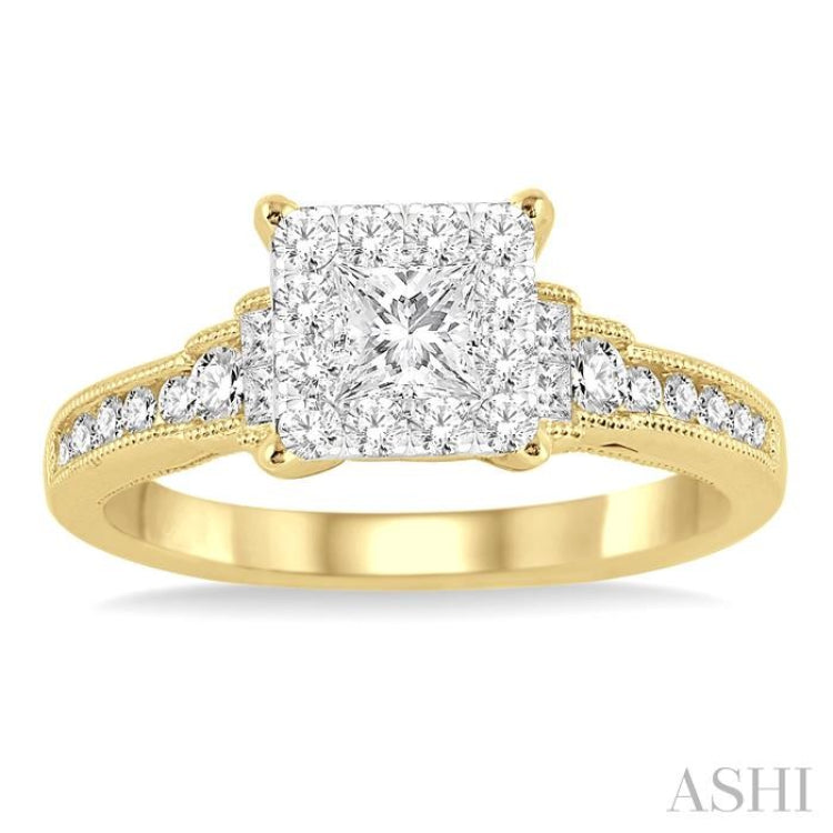 5/8 Ctw Diamond Lovebright Engagement Ring in 14K Yellow and White Gold