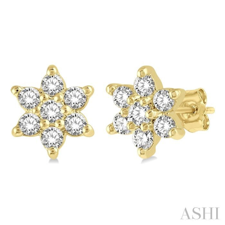 1/6 Ctw Floral Round Cut Diamond Petite Fashion Earring in 10K Yellow Gold