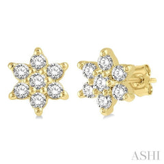 1/6 Ctw Floral Round Cut Diamond Petite Fashion Earring in 10K Yellow Gold