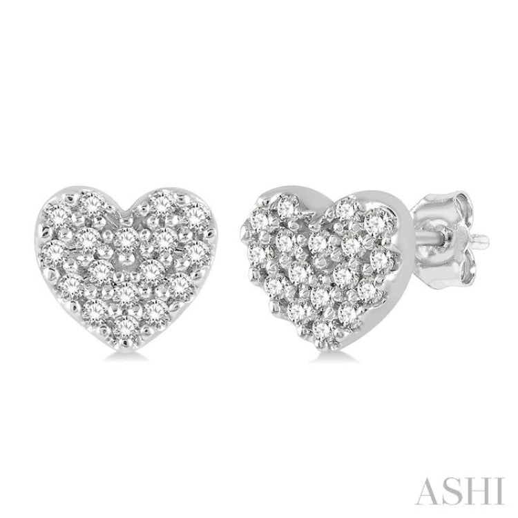 1/10 Ctw Heart Charm Round Cut Diamond Petite Fashion Earring in 10K White Gold