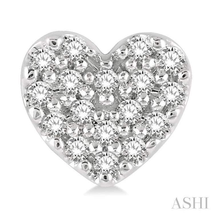 1/10 Ctw Heart Charm Round Cut Diamond Petite Fashion Earring in 10K White Gold