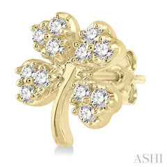 1/10 Ctw Four-Leaf Clover Round Cut Diamond Petite Fashion Earring in 10K Yellow Gold