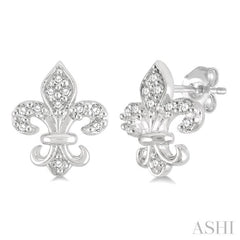 1/20 Ctw Fleur De Lis Round Cut Diamond Petite Earring in 10K White Gold