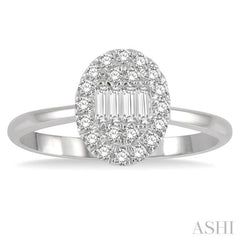 1/4 Ctw Oval Mount Baguette and Round Cut Diamond Fashion Ring in 14K White Gold