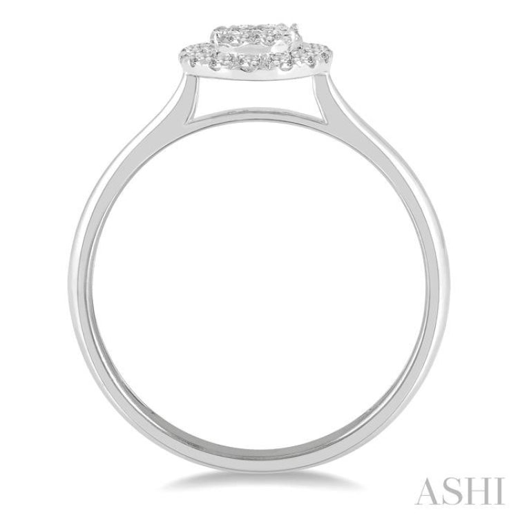 1/4 Ctw Oval Mount Baguette and Round Cut Diamond Fashion Ring in 14K White Gold