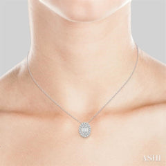 1/4 Ctw Oval Mount Baguette and Round Cut Diamond Pendant With Chain in 14K White Gold