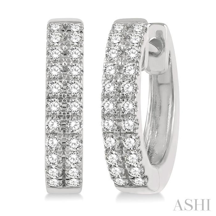 1/3 Ctw Twin Row Round Cut Diamond Petite Fashion Huggie Earrings in 14K White Gold